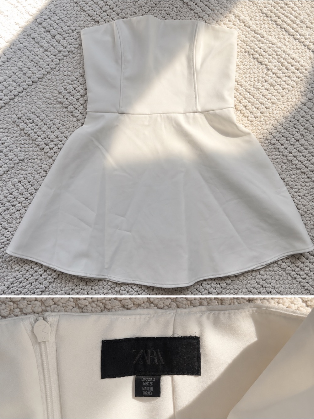 Zara Cream Strapless Flared Peplum Dress